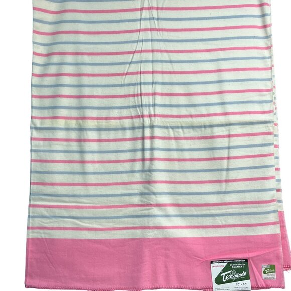 NWT VTG Twin Lamsdowne Tex-made 70x90 Flannelette Flannel Sheet Blanket Pink - Picture 6 of 9